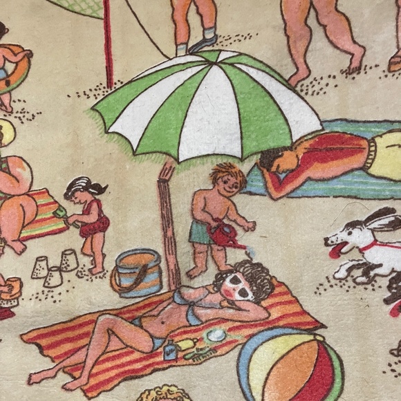 🏖️👙VINTAGE 1960's CHATHAM BEACH BLANKET,👙 CONEY ISLAND PRINT  69" x 46" - Picture 1 of 7